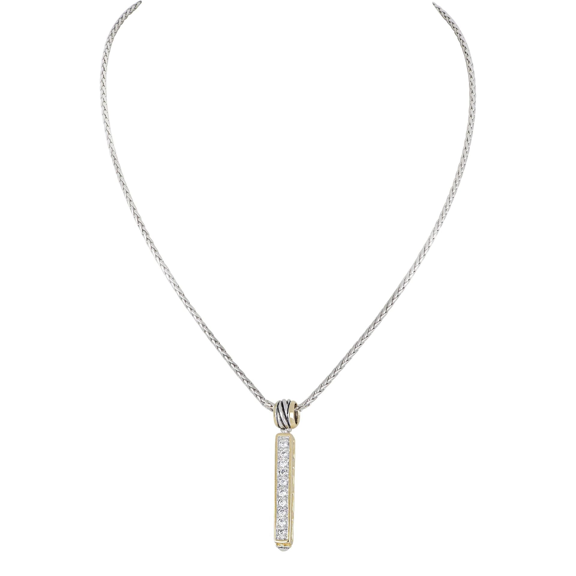 Celebration Petite Pav Bar Necklace. Length: 16"-18" adjustable Pendant: 1-1/2"L x 3/16"W