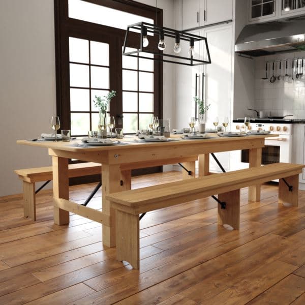 9' x 40" Rectangular Antique Rustic Light Natural Solid Pine Folding Farm Table