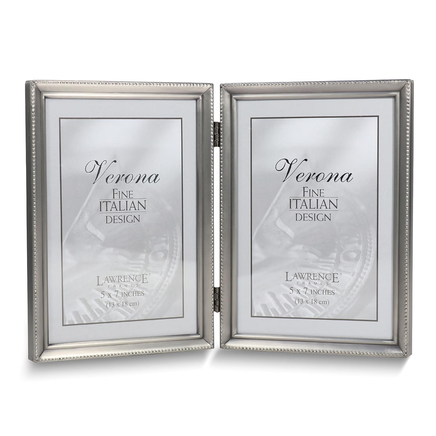 Pewter Brushed & Beaded 5x7 Double Photo Frame